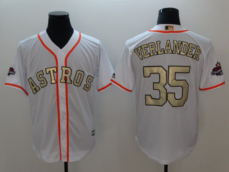 Men Houston Astros 35 Verlander White Gold version Game MLB Jerseys